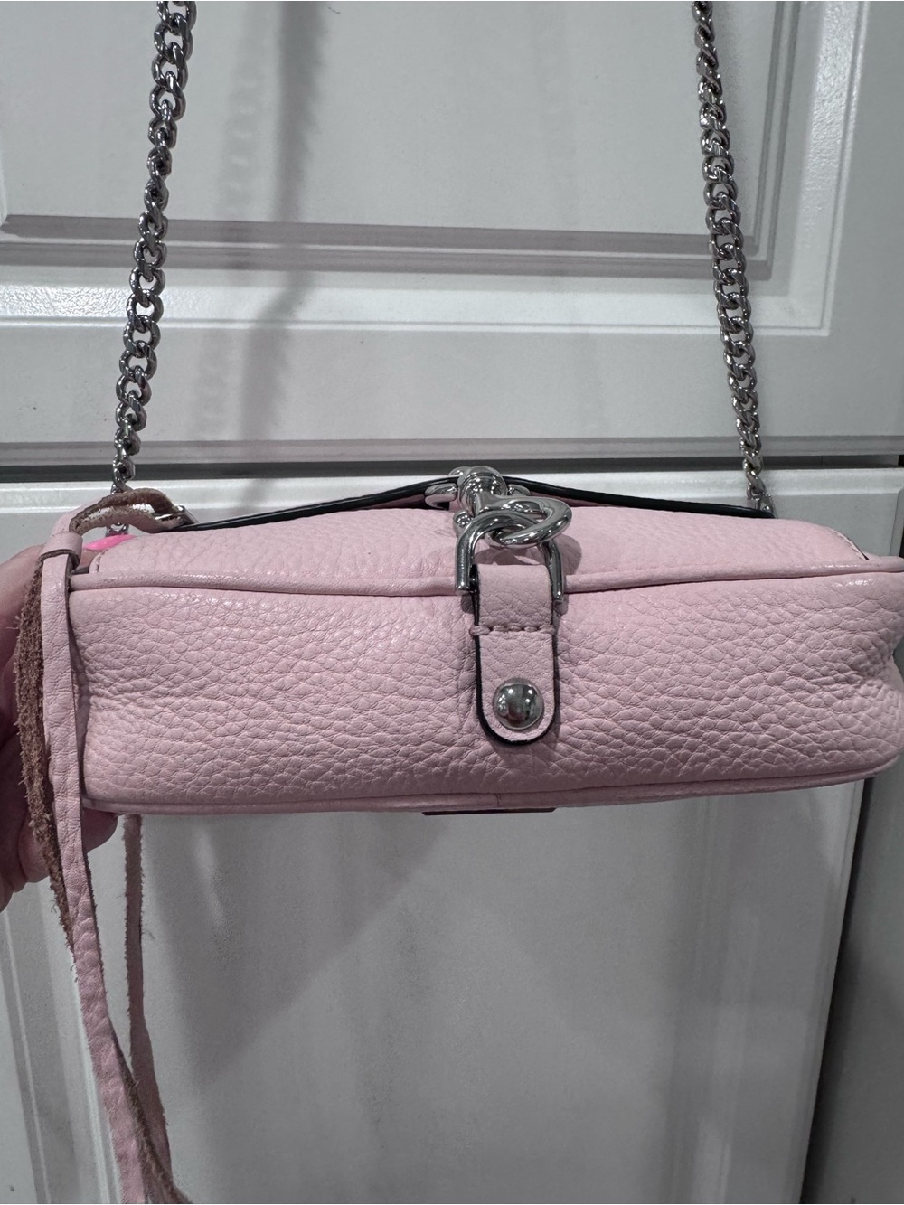 🌸Rebecca Minkoff Mini MAC Blush Pink Pebbled Leather Crossbody Bag Silver - Picture 11 of 14